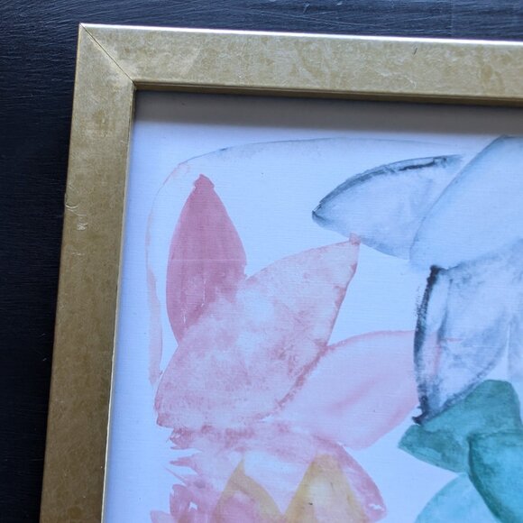 Art PRINT: Pastel Botanicals in square gold toned frame ~9"x9" - Picture 5 of 6